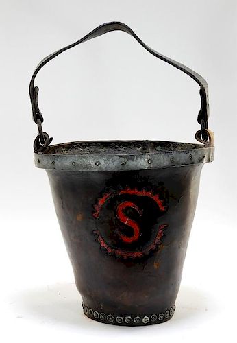 19C. American Tooled Leather Fire Bucket