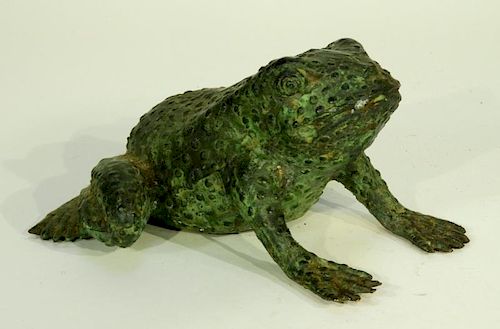 American Patinated Bronze Sculpture of a Frog