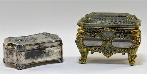 2 European Silver Plate & Brass Dresser Boxes