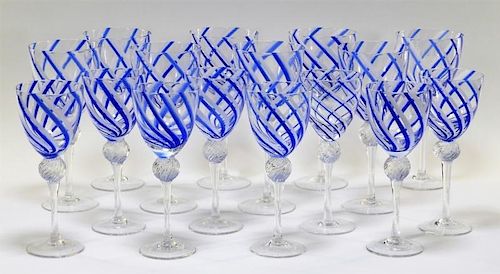 16 Italian Venetian Glass Blue Swirl Wine Goblets