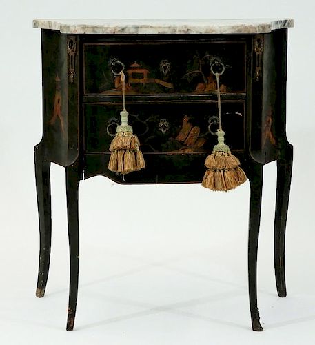 French Chinoiserie Green Lacquer Marble Top Stand