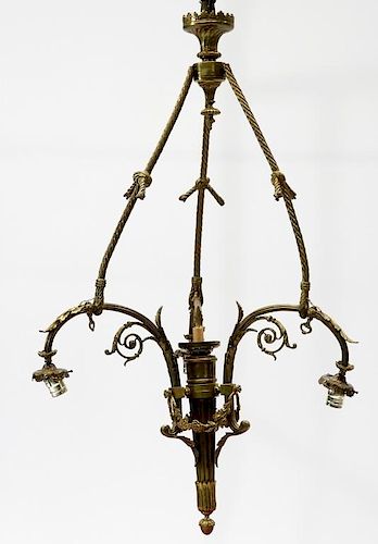 French Neoclassical Gilt Bronze 3 Arm Chandelier