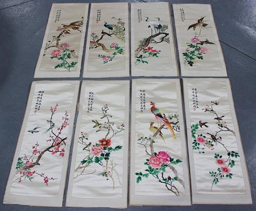 Group of 8 Vintage Chinese Silk Embroideries.