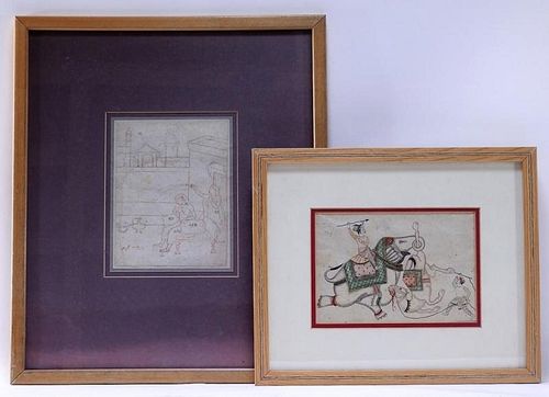 2 Antique Indian Watercolor Paintings