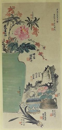 LG Chinese Watercolor Floral Scroll Painting