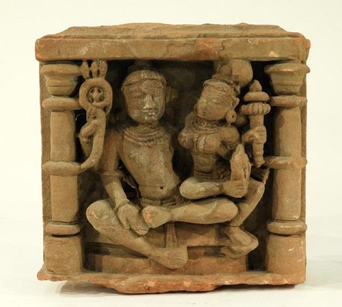 Indian Red Sandstone Fragment of Vishnu & Parvati