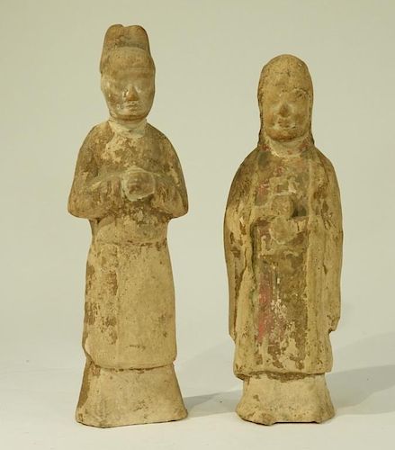 2 Chinese Han Dynasty Polychrome Pottery Figures