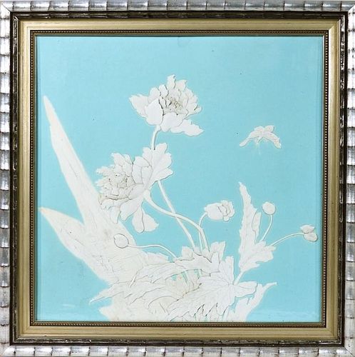 20C. Chinese Turquoise & White Floral Tile