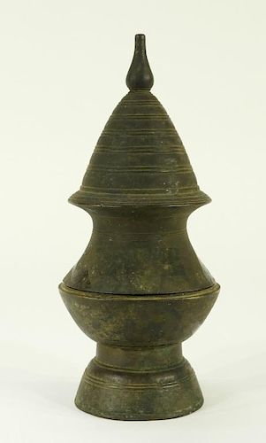18C Burmese Bronze Lime Pot Covered Storage Vessel