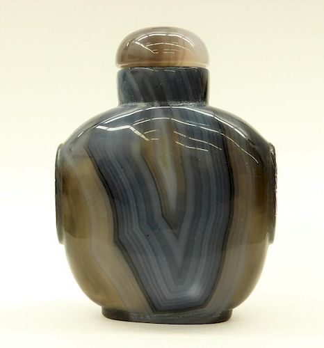 19C Chinese Carved Agate Stone Master Snuff Bottle