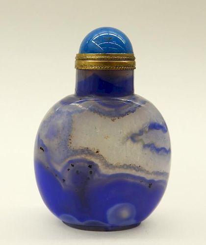 Chinese Crystal Blue Agate Snuff Bottle