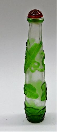 Chinese Green Overlay Peking Glass Snuff Bottle