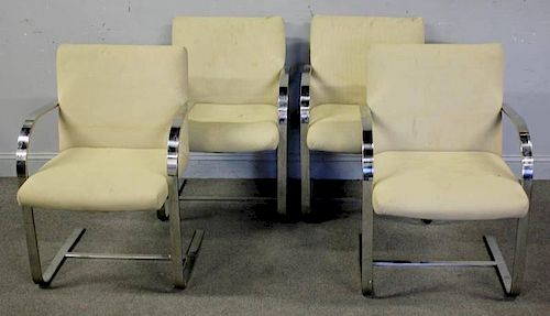Midcentury Set of 4 Milo Baughman Chrome Armchairs