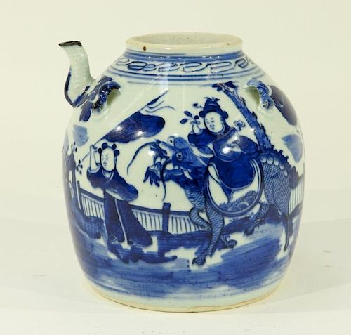 Chinese Qing Blue & White Porcelain Wine Pot