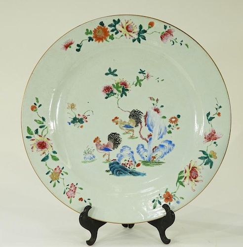 19C Chinese Famille Rose Porcelain Chicken Charger