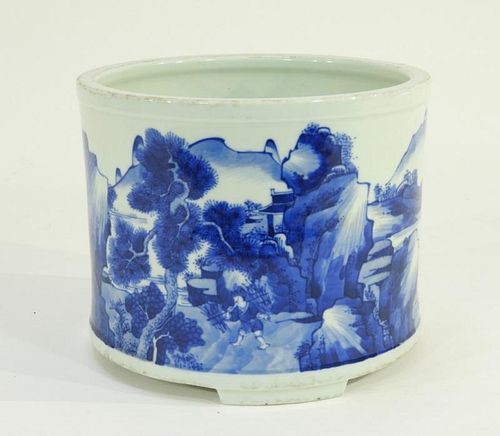 19C. Chinese Blue & White Porcelain Brush Washer