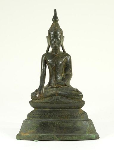19C. Burmese Bronze Figure of a Seated Buddha