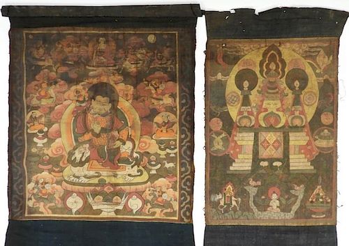2 19C Sino Tibetan Thangka Textile Buddha Painting