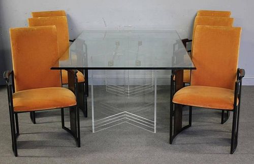 Unusual Midcentury Dining Set with Lucite & Brass