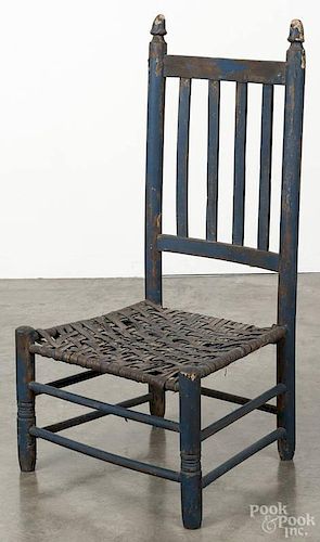 Painted banisterback youth chair, 19th c., retaining a blue surface, overall height - 32 3/4''.