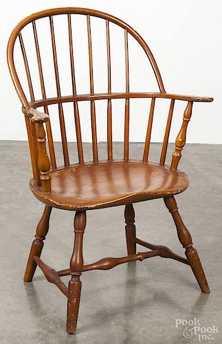 Pennsylvania painted sackback Windsor armchair, late 18th c., retaining an old pumpkin surface.