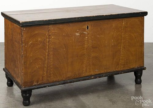 Pennsylvania painted poplar blanket chest, 19th c., retaining its original yellow grained surface, 2