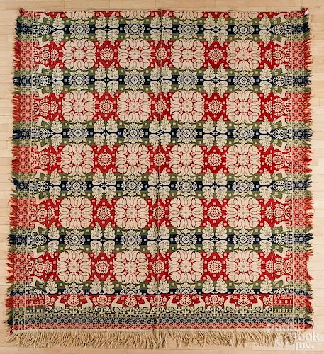 York County, Pennsylvania jacquard coverlet, inscribed M. Hoke York PA 1843 P. Diehl, with a stag