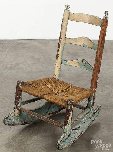 Child's painted ladderback rocking chair, 19th c.