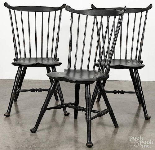 Set of six W. Wallick contemporary painted Windsor dining chairs, seat height - 17 1/2''.