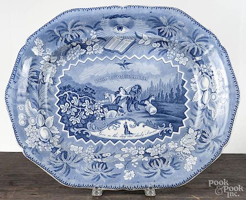 Staffordshire blue transfer Millennium platter, 19th c., 19'' w.