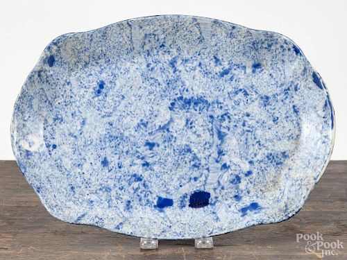 Blue spongeware platter, 19th c., 13 1/4'' w.