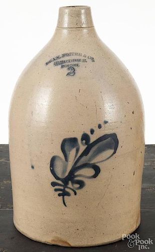 Massachusetts two-gallon stoneware jug, 19th c., impressed Dean, Foster & Co. 14 Blackstone St. Bos