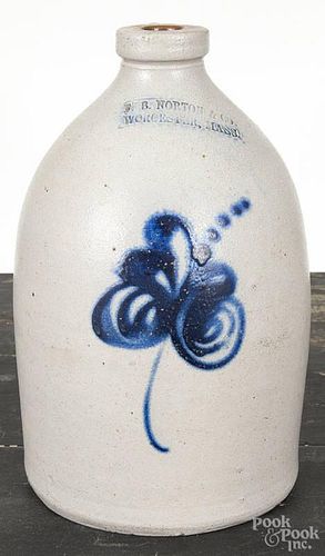 Massachusetts stoneware jug, 19th c., impressed F. B. Norton Worcester, Mass., with cobalt floral