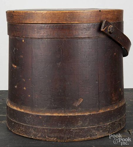 Pennsylvania painted pine firkin, 19th c., retaining an old brown surface, 11 3/4'' h.