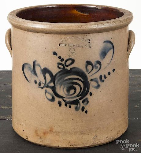 New York three-gallon stoneware crock, 19th c., impressed Haxstun & Co. Fort Edward, N.Y., with co