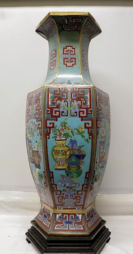 Very Large Chinese Cloisonne Gilt Hexagon Vase