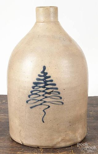 New York stoneware jug, 19th c., impressed Binghamton N.Y., with cobalt tree decoration, 11 3/4'' h