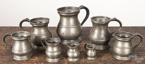 Assembled set of eight English pewter measures, 19th c., tallest - 6 1/4''.