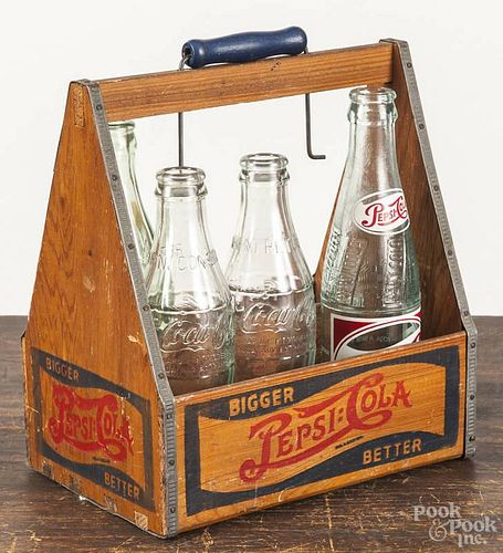 Pepsi-cola stenciled wood carrier, mid 20th c., 9 1/4'' h.