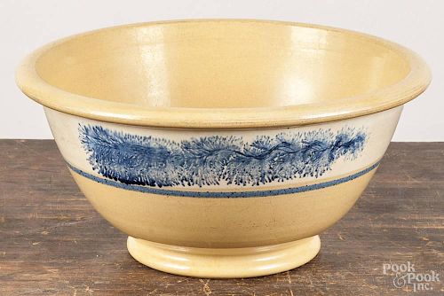 Yellowware mocha mixing bowl, 19th c., with seaweed decoration, 6 1/2'' h., 13'' w.