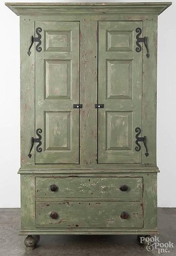 Bryce Ritter contemporary painted pine cupboard, dated 2002, with a green surface, 83'' h., 45 1/2''