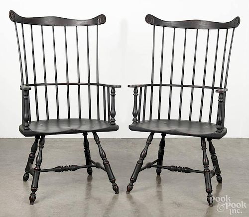 Pair of contemporary painted Windsor armchairs, by Larry Crouse, seat height - 18''.