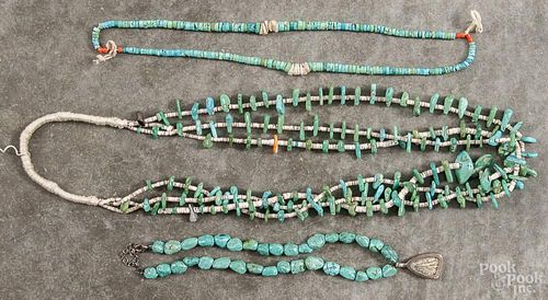 Three Native American turquoise necklaces.