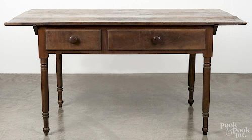 Pennsylvania Sheraton walnut farm table, early 19th c., with two drawers, 30 1/2'' h., 61'' w., 35 3/4