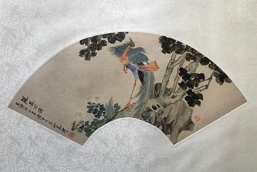 Chinese Ink/Color Fan Painting, Signed