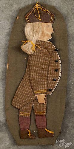 Fabric silhouette of a gentleman, ca. 1900, over cardboard, 15 1/2'' h.