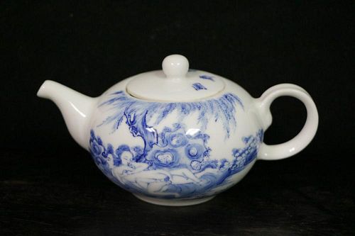 Chinese Blue/White Erotic Porcelain Teapot