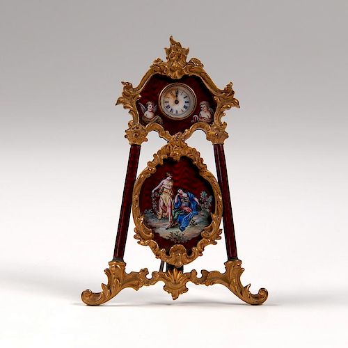 Austrian Enamel and Bronze Miniature Clock