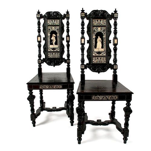 Pair Ebonized Chairs with Inlay