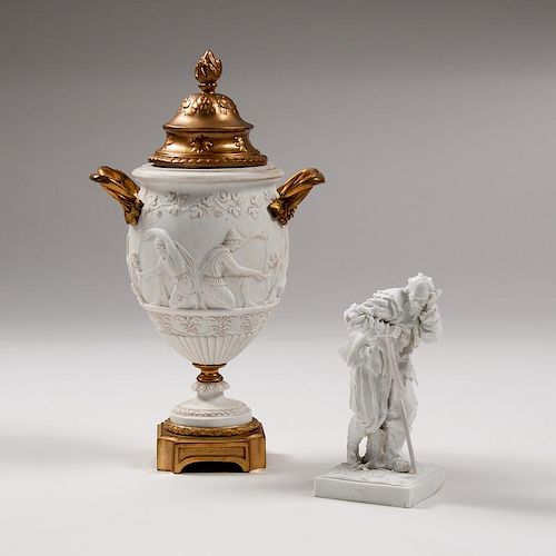 Sevres Bisque Figure and Urn, Lot of Two